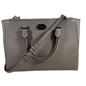 Michael Kors Kellen Saffiano Leather Satchel Crossbody Handbag Purse Pearl Grey